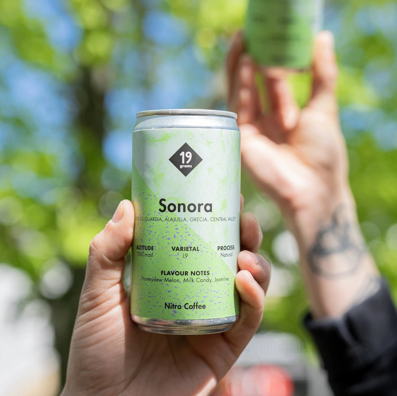 19grams Sonora Nitro Coffee Dose in der Hand – Nitro Cold Brew Sommerkaffee von 19grams Coffee Roasters Berlin