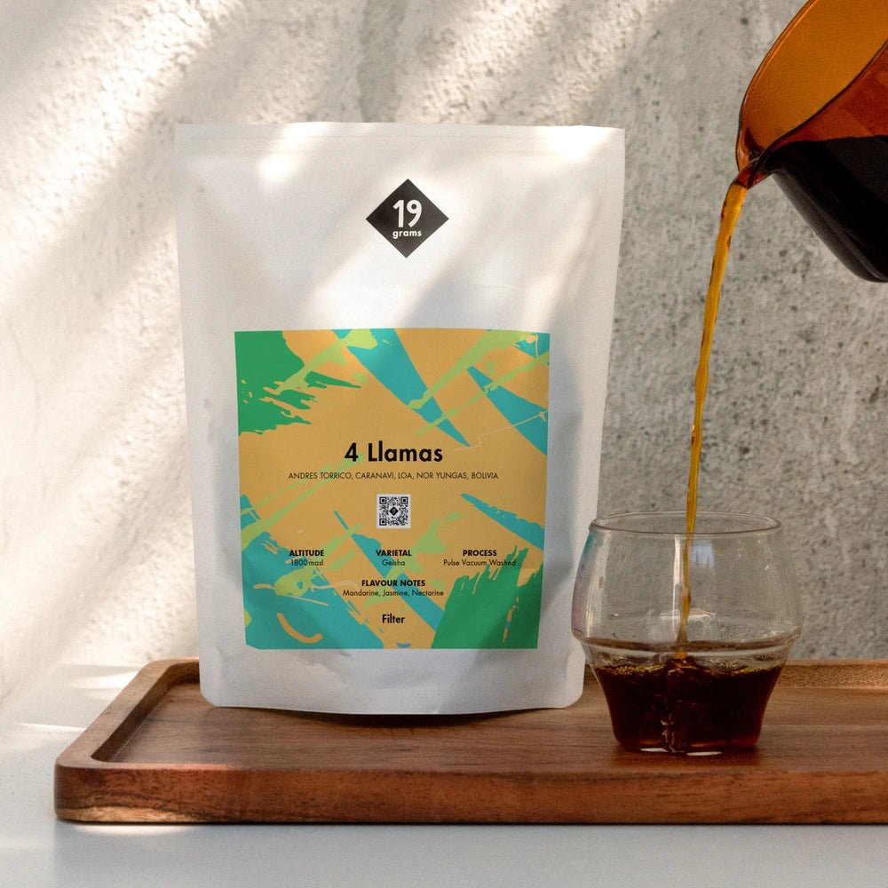 19grams 4 Llames Filter Kaffee mit frischem Filterkaffee im Glas