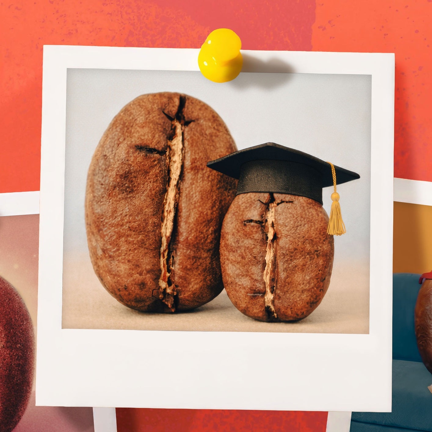19grams Muttertag Best Moments – Polaroid mit zwei Kaffeebohnen, eine davon mit Doktorhut – Specialty Coffee Geschenkidee Muttertag