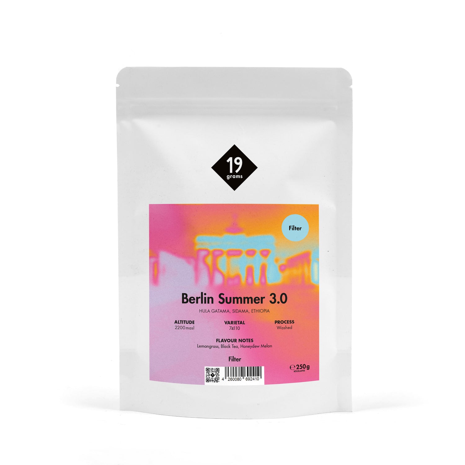 19grams Berlin Summer 3.0 Specialty Coffee Filter – Kaffeebeutel mit Ethiopia Sidama Single Origin Kaffee, Filterkaffee 250g, Kaffeerösterei Berlin