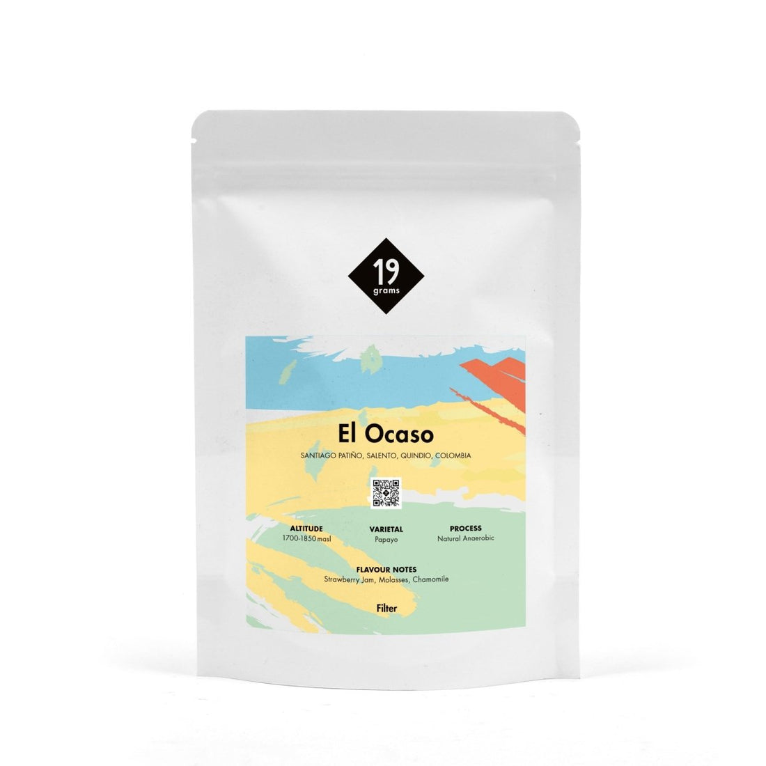 19grams El Ocaso Kolumbien Filter Kaffee auf einem neutralen Hintergrund