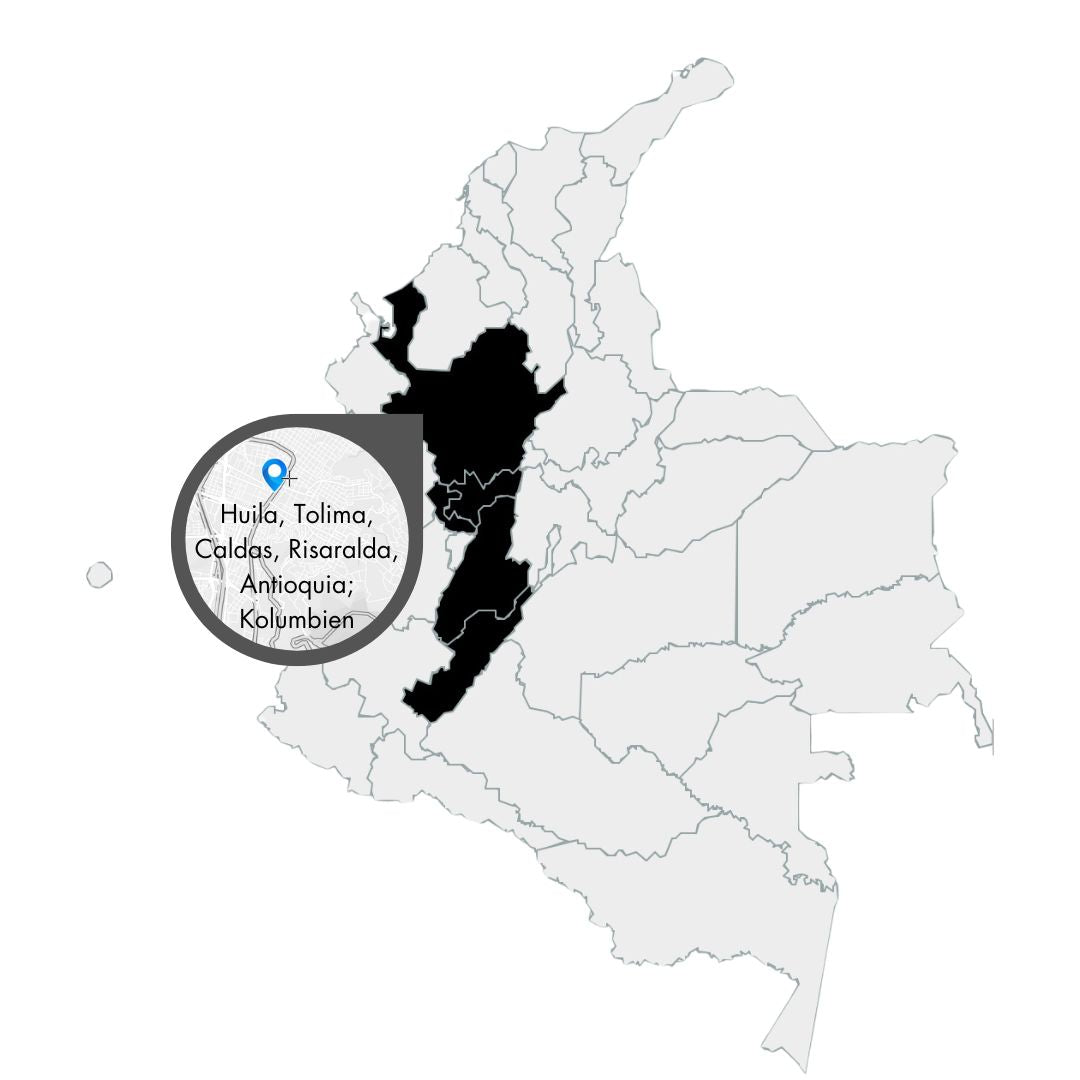 Karte von Kolumbien mit Vergrößerung der Herrkunft des Endless Summers