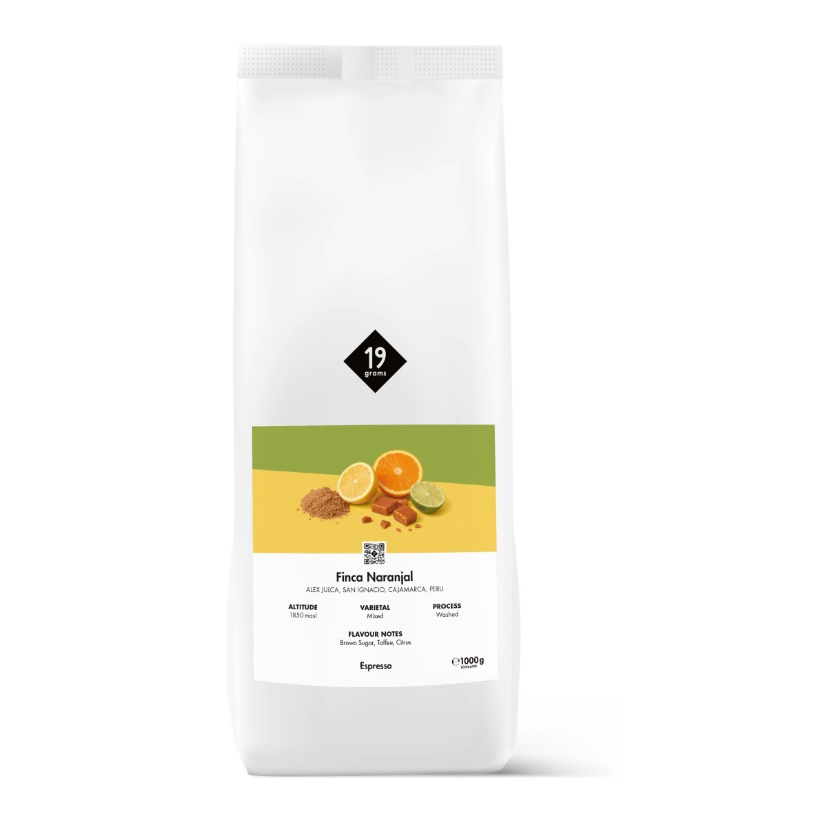 19grams Finca Naranjal Espresso 1kg Kaffeebeutel – Washed, Peru – Orange, Lime, Brown Sugar