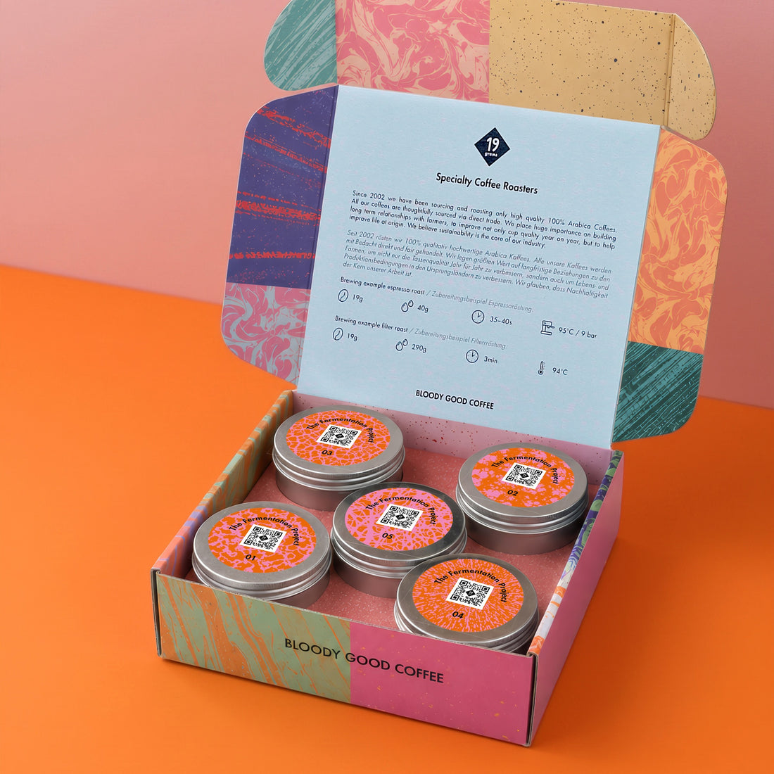 19grams The Fermentation Project Kaffee-Set geöffnet – 6 Kaffeedosen in Geschenkbox, James Hoffmann Kooperation, Specialty Coffee Rösterei Berlin