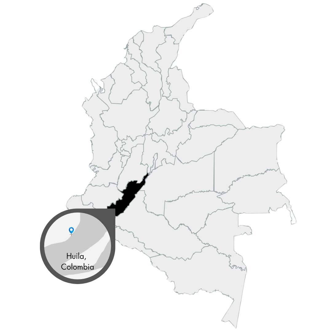 Karte von Kolumbien mit dem Ort Huila