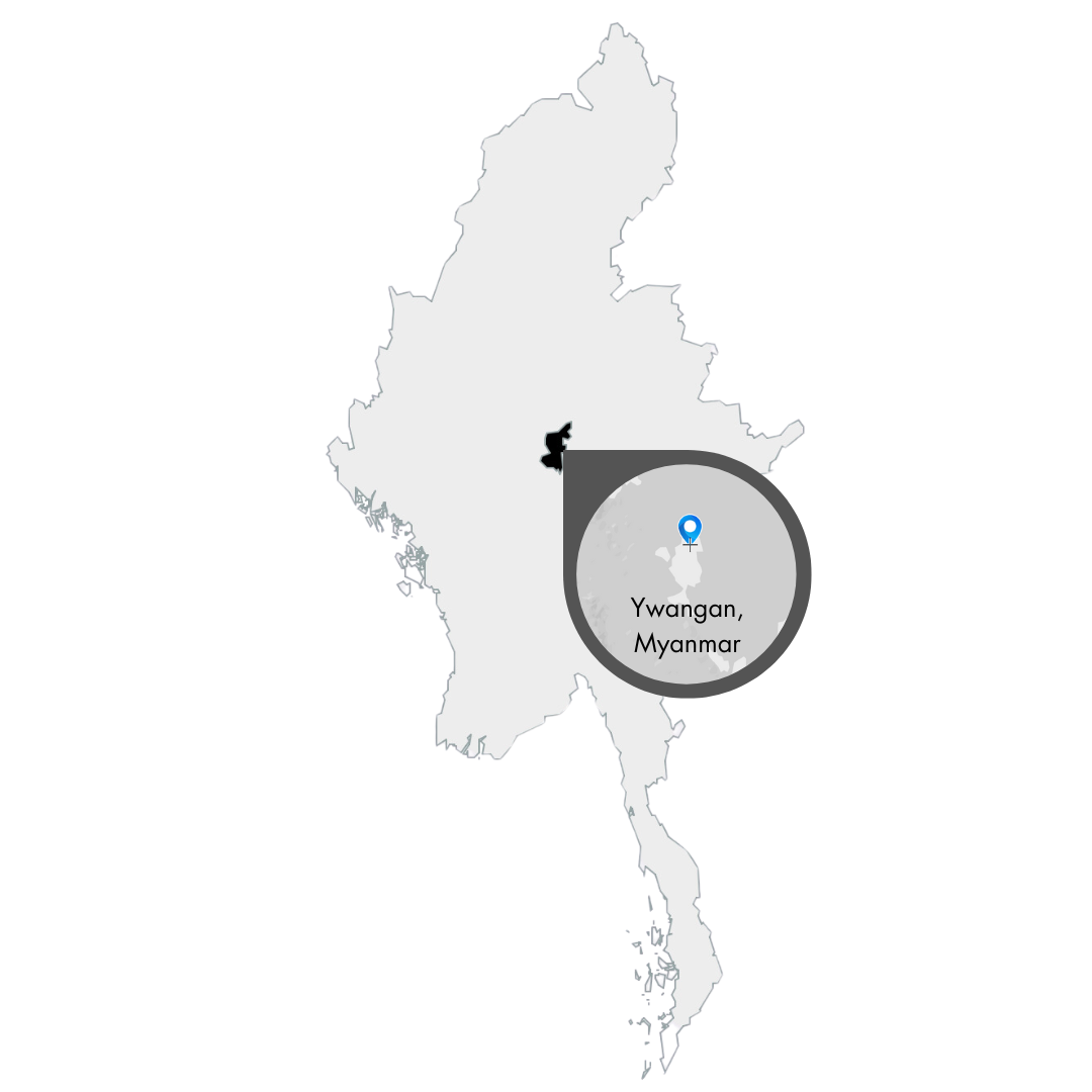 Karte von Myanmar mit Vergrößerung des Ortes Ywangan