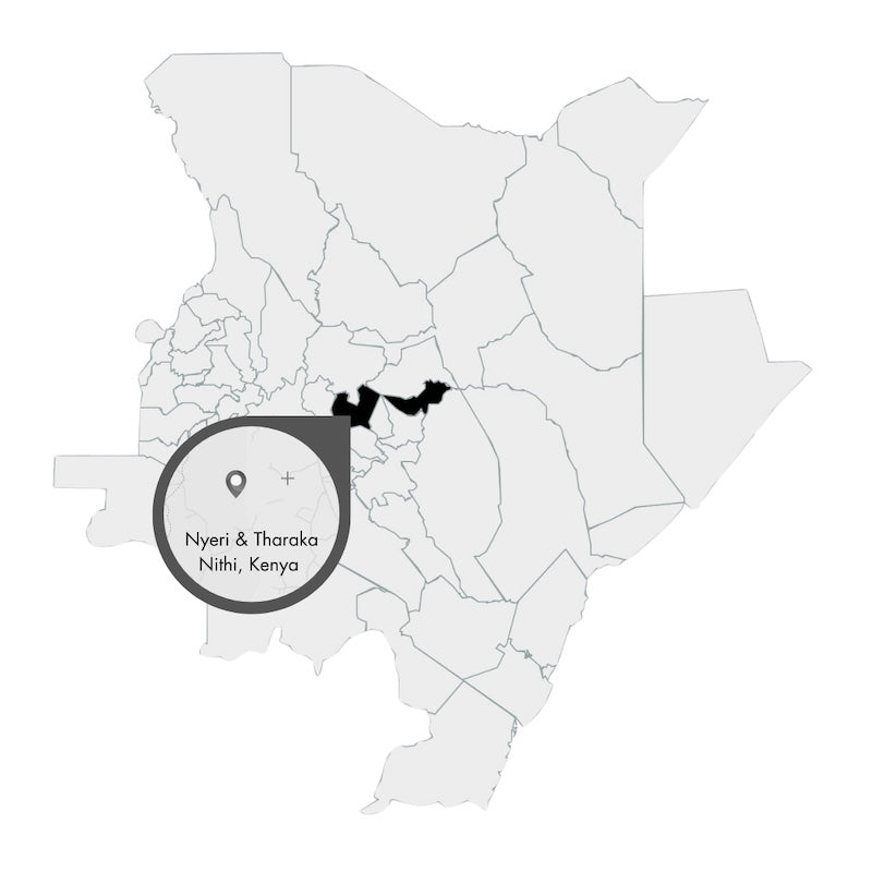 Karte mit detailierte Lage von Nyeri und Tharaka Kaffeefarm