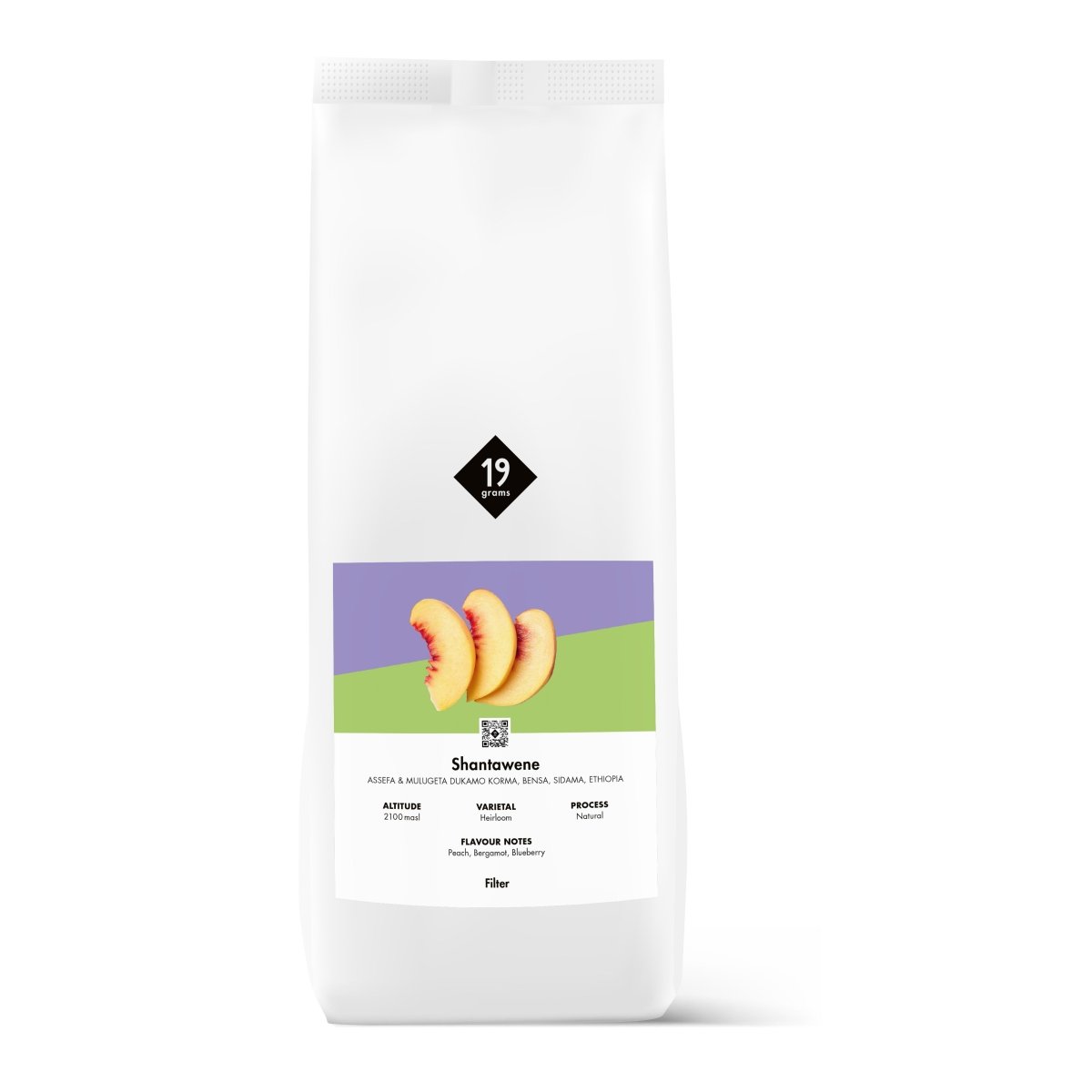 19grams Shantawene Filterkaffee Produktmockup - äthiopischer Single Origin mit Pfirsich-Geschmacksprofil