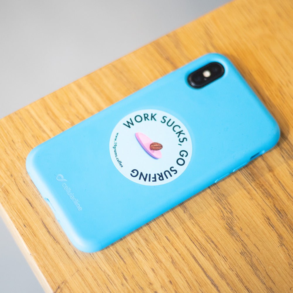 19grams Sticker - Work Sucks, Go Surfing klein