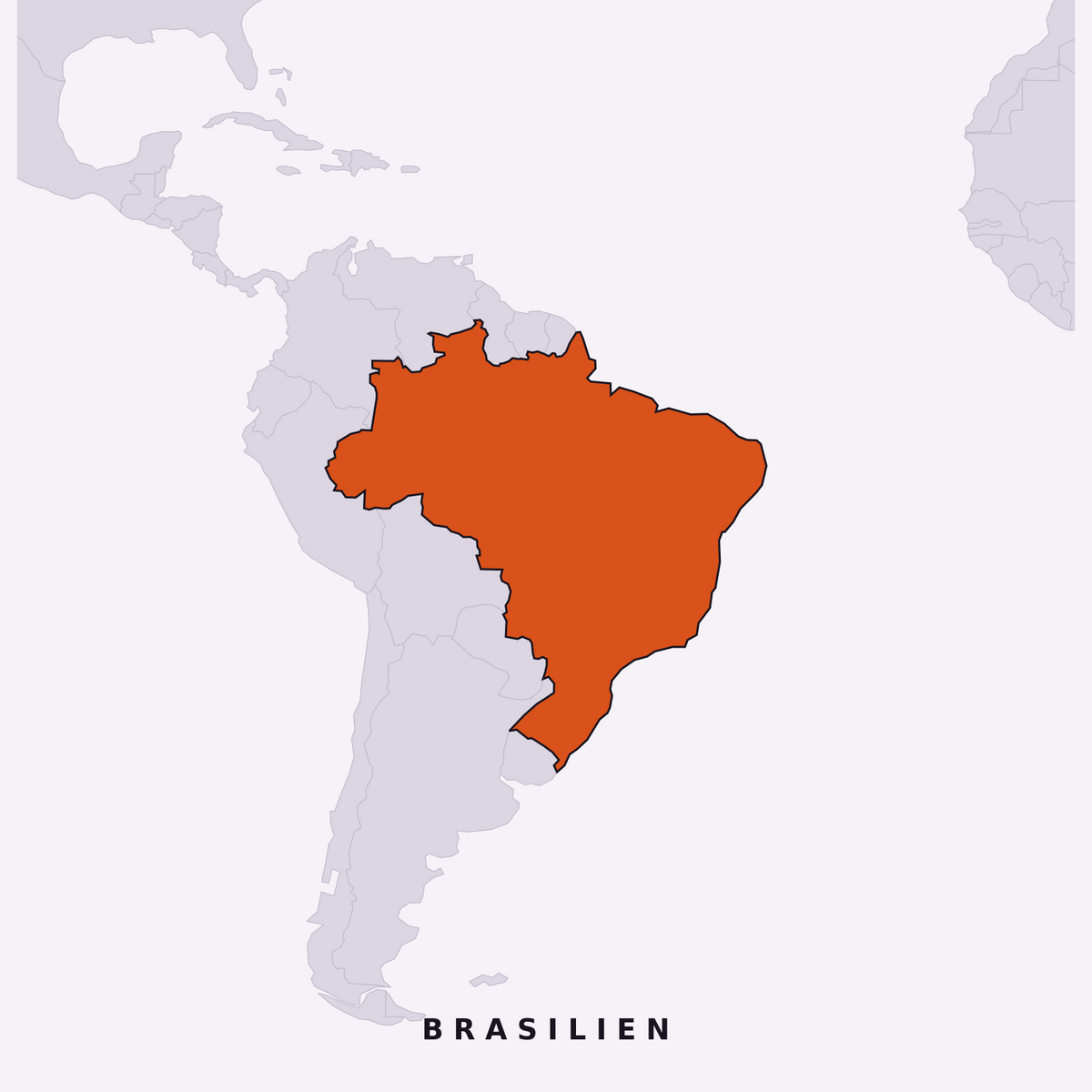 Karte mit hervorgehobenem Anbauland Brasilien – Herkunft des Kaffees von 19grams