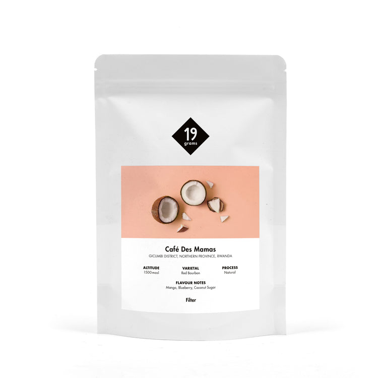 Mockup Vorderseite 19grams Products Café des Mamas - Ruanda Filter