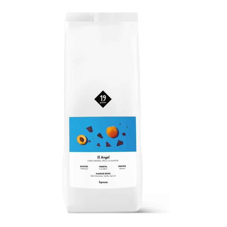 Mockup Vorderseite 19grams El Angel Natural - El Salvador Espresso 1000g Tüte