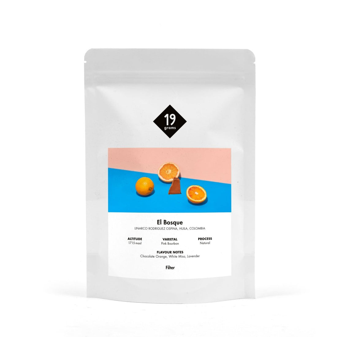 Mockup Vorderseite 19grams El Bosque - Kolumbien Filter