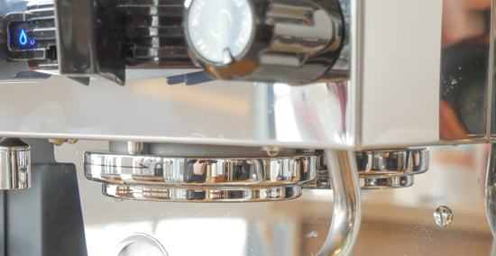 Grouphead on a La Marzocco Espresso Machine in the 19grams training room in the 19grams cafe and Roastery at Alexanderplatz