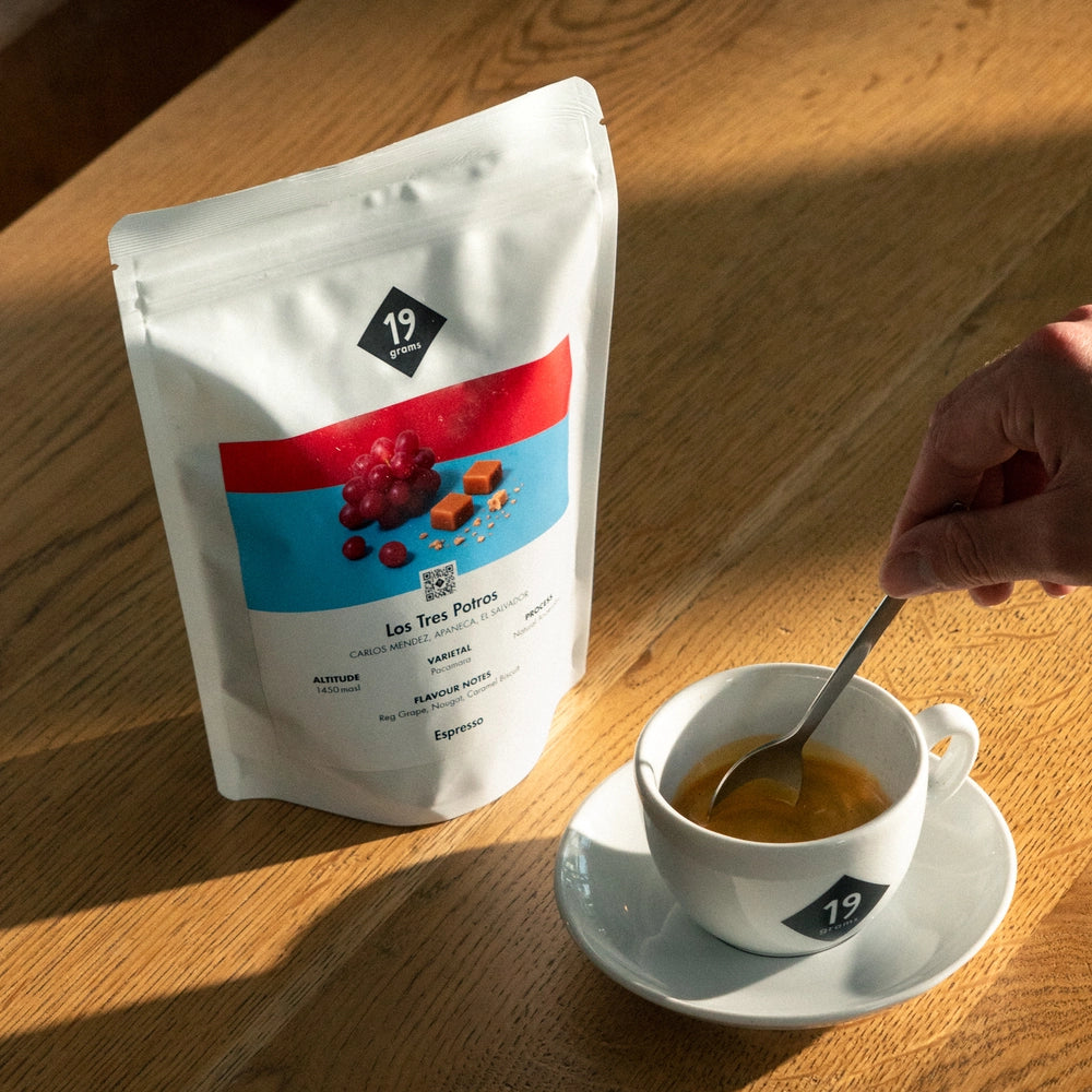 19grams Tres Potros Espresso mit doppeltem Espresso an der Seite