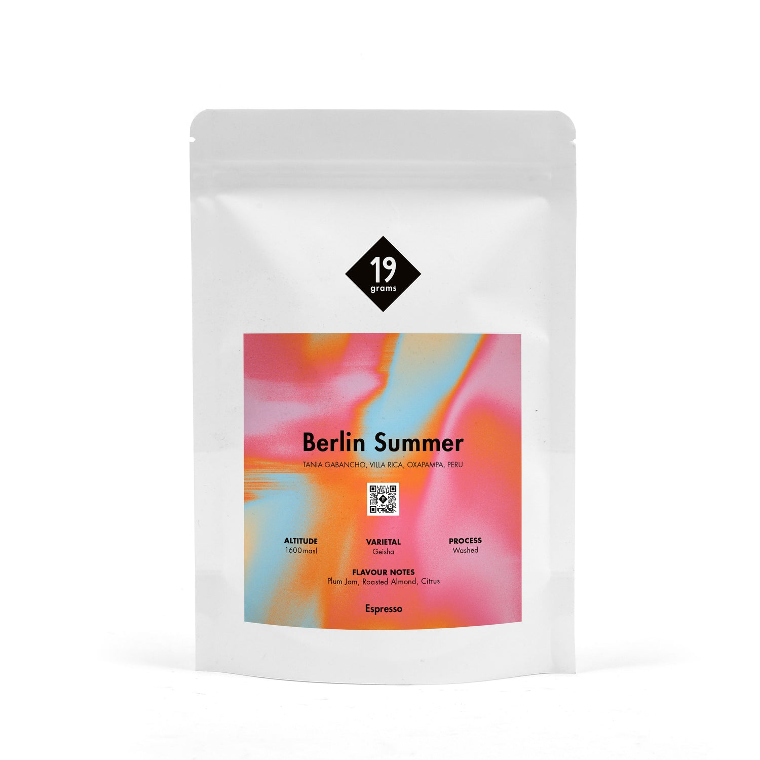 Eine Tüte 19grams Berlin Summer Espressobohnen Kaffee
