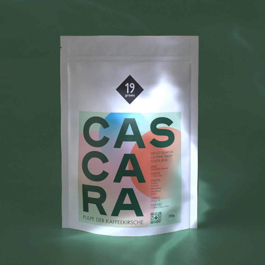 19grams Cascara Tüte auf grünen Hintergrund