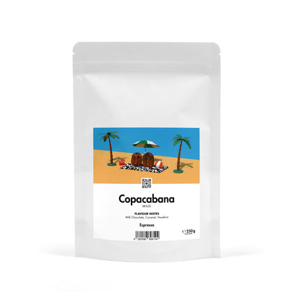 19grams Copacabana Espresso 250g Kaffeebeutel Produktmockup – Brasilien, Natural, mit Milchschokolade, Karamell und Haselnuss