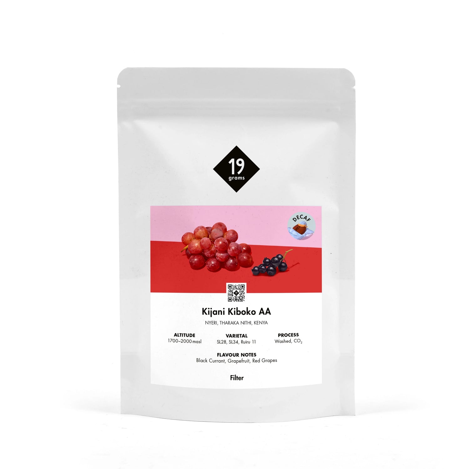 Ein Beutel kenyanischer Kaffee Kijani mit Roten von Grapefruit und roten Trauben