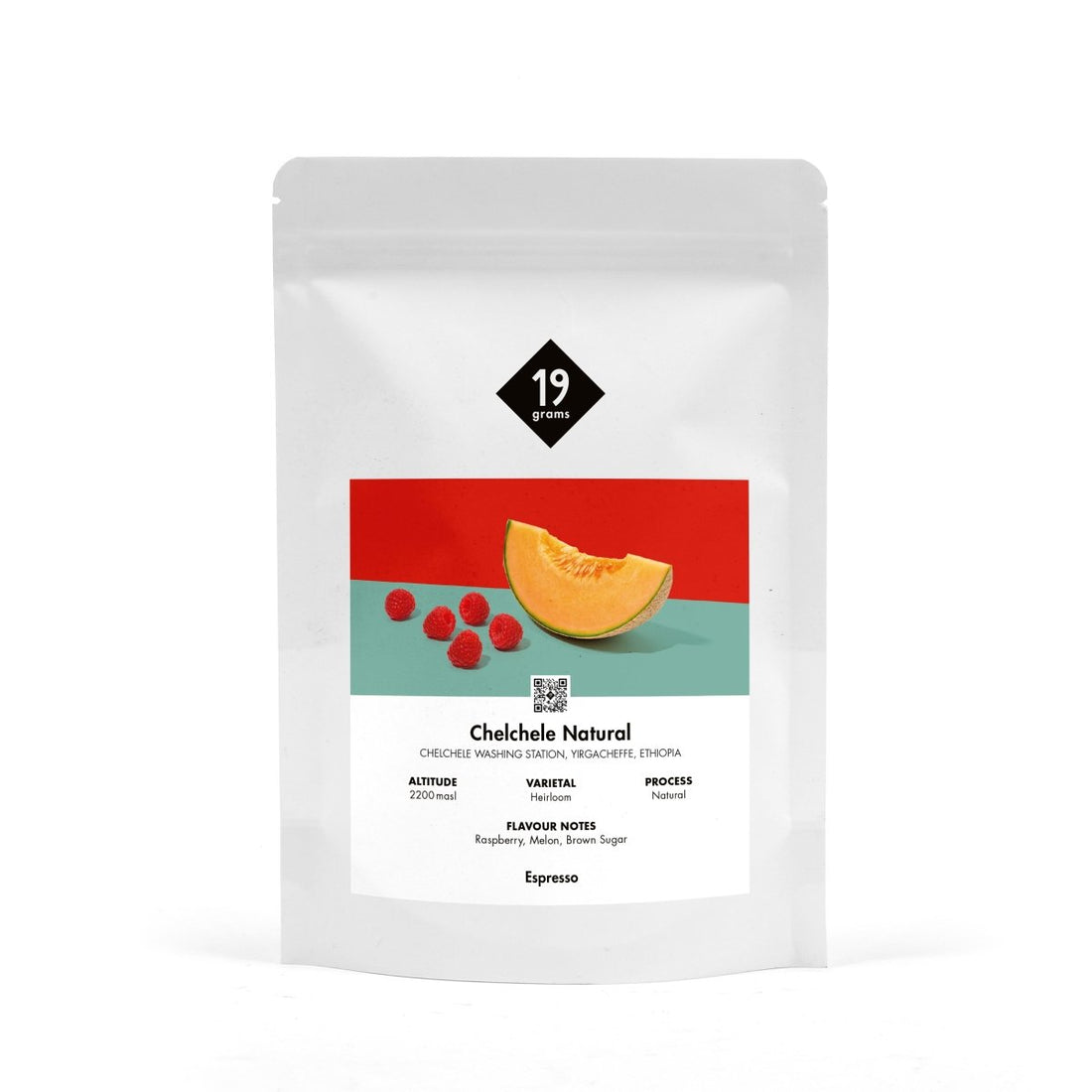 19grams Chelchele Espresso Kaffebohnen in der 250g Tüte mit Noten von Melone und Himbeeren